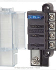 Blue Sea Systems ST Blade Compact Fuse Blocks - 4 Circuits with cover and terminals, ideal for circuit protection.