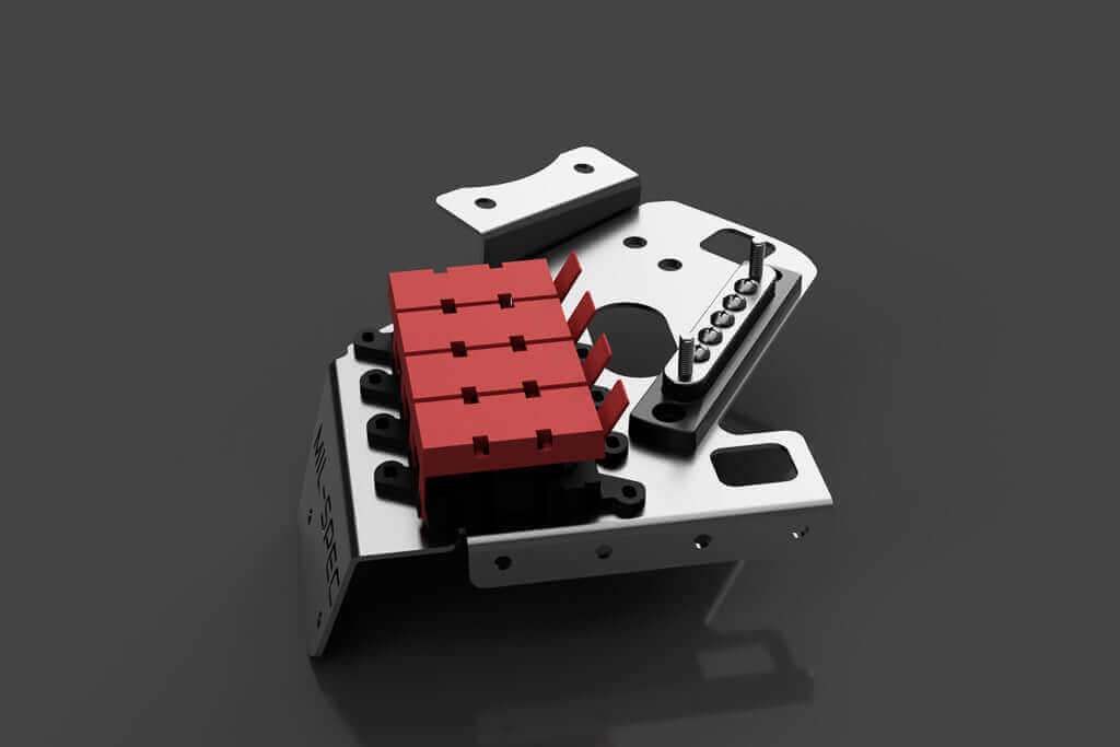 Ford Ranger PX2/PX3/Raptor/5th Gen Midi Fuse Kit featuring red fuse holders and a silver mount.