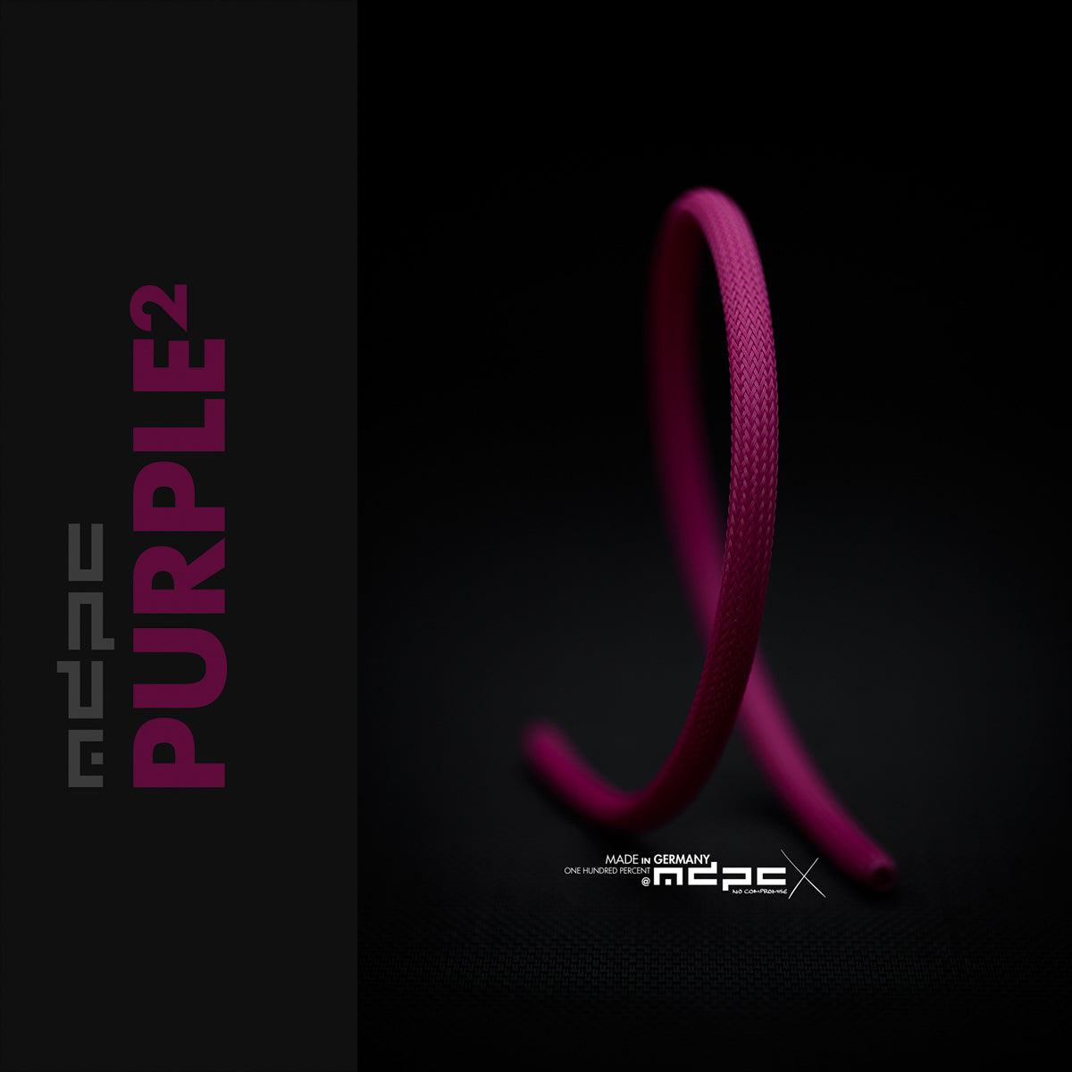 Purple² Braided Cable Sleeve showcasing vibrant purple color and unique braided design, made in Germany.