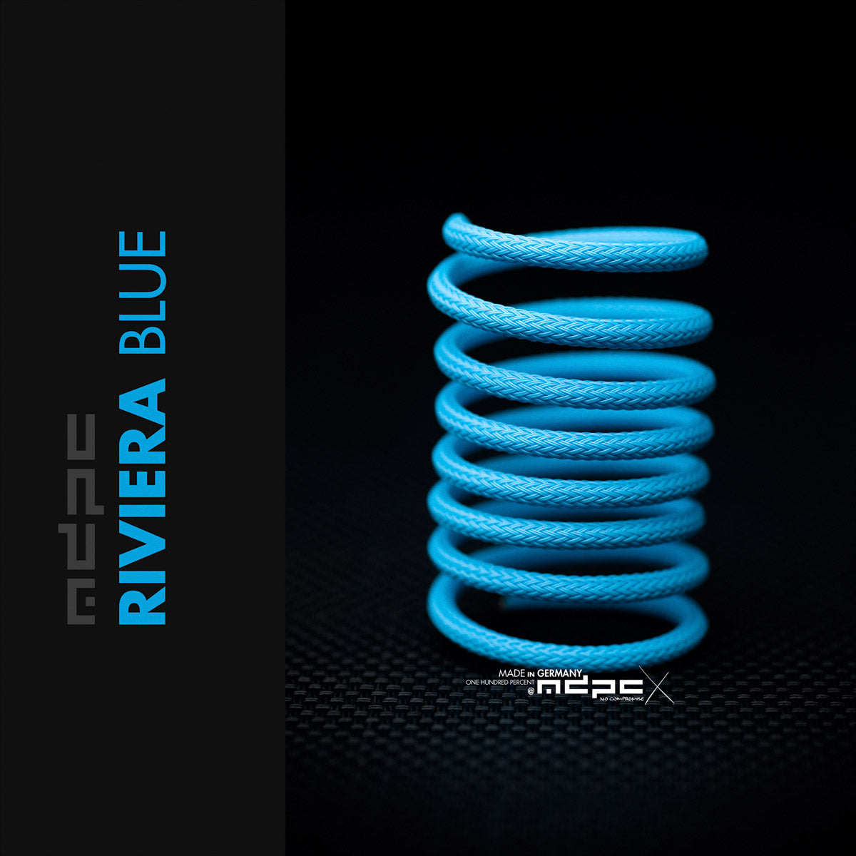 Riviera Blue Braided Cable Sleeve (Victron Blue) displayed in vibrant blue color and textured finish.