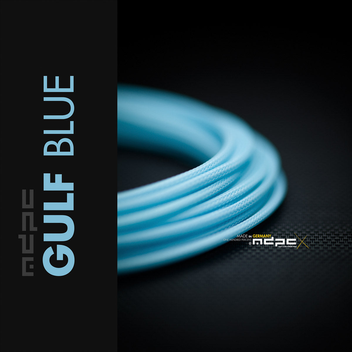 Gulf Blue Braided Cable Sleeve showcasing premium MDPC-X sleeving made in Germany with vibrant colors.