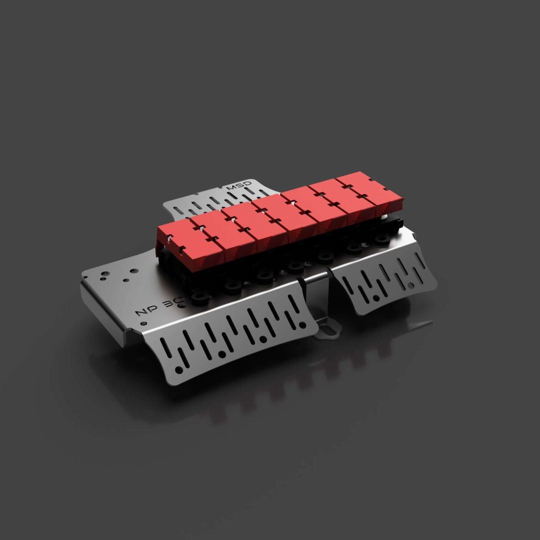 Navara NP300 Battery Fuse Bracket (2015-Current) with red MIDI fuse holders and stainless steel design.