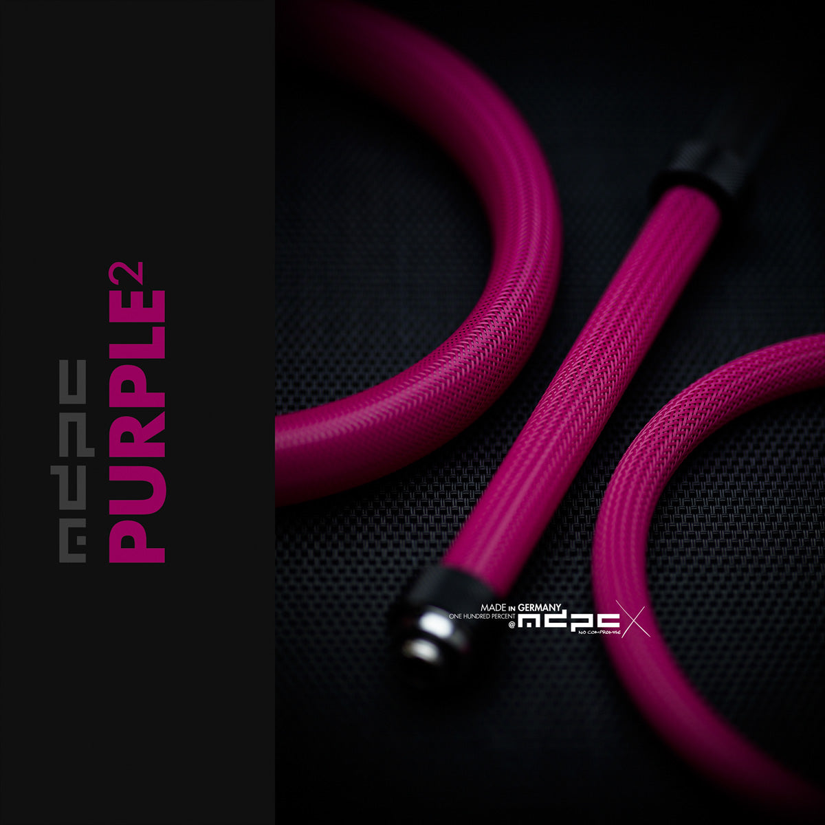Purple² Braided Cable Sleeve featuring MDPC-X cable sleeving, made in Germany with vibrant colors.