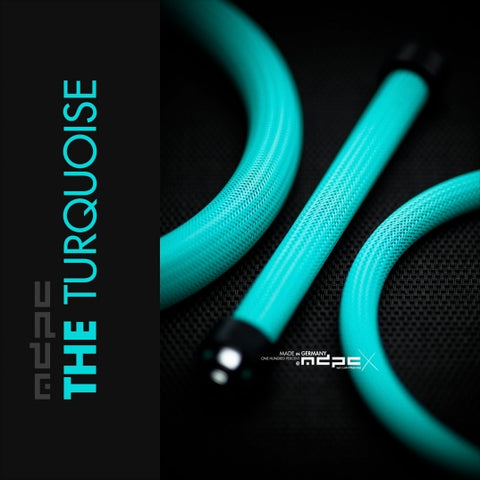 The Turquoise Braided Cable Sleeve showcasing vibrant MDPC-X sleeving from Germany.